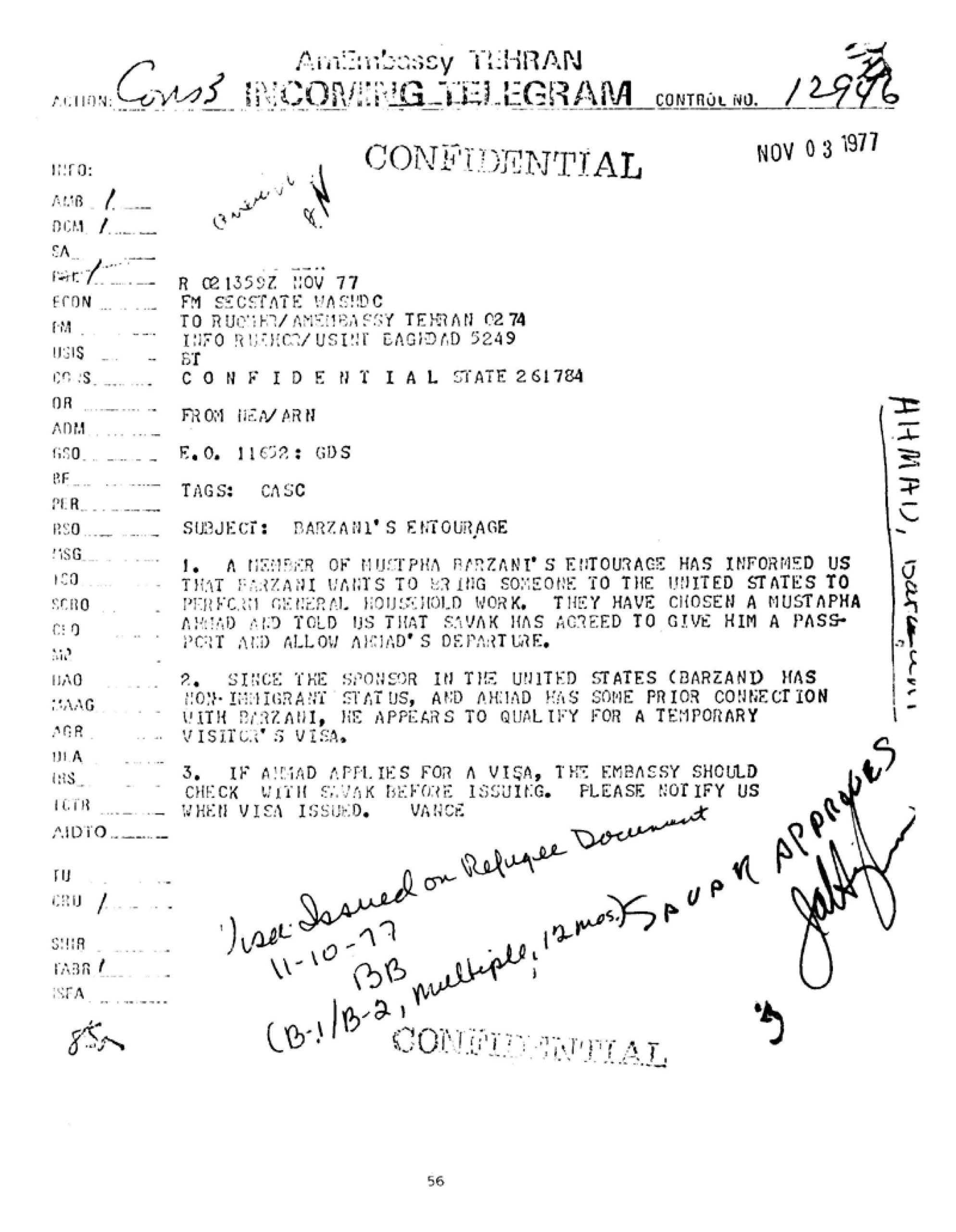 گزارش در مورد اطرافیان بارزانی