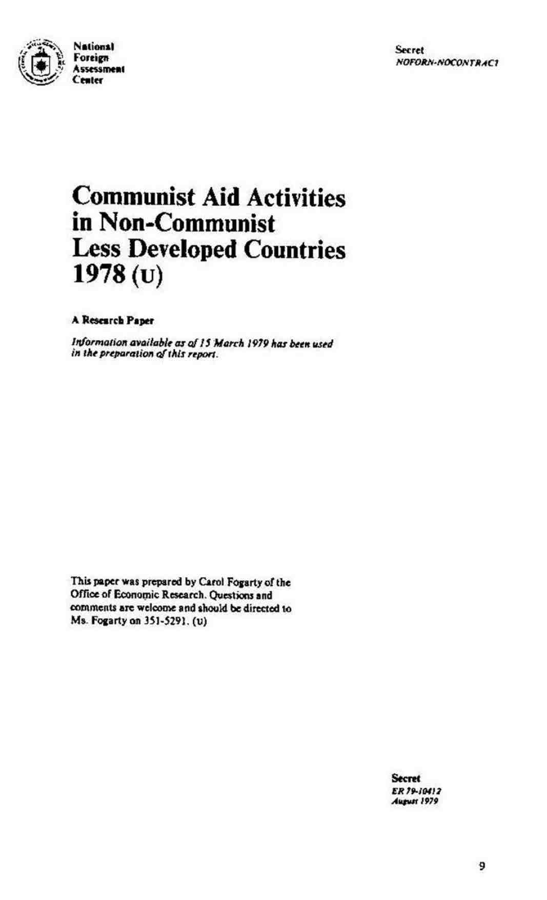 گزارش فعالیت های کمکی کمونیستی در کشورهای غیر کمونیست در حال توسعه در سال 1978