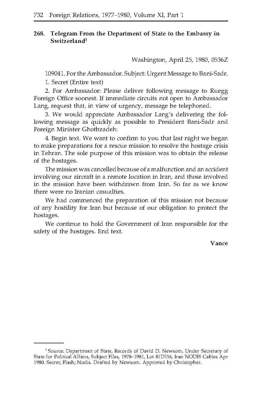 268- پیام آمریکا به ایران بعد ناکامی در عملیات نجات