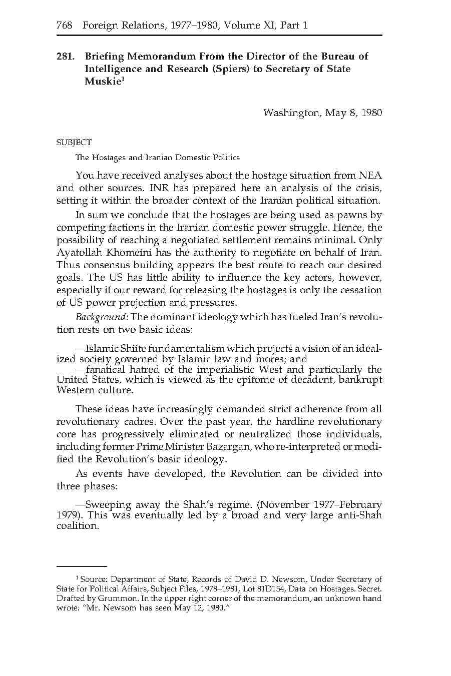 281- گروگان­ ها و سیاست داخلی ایران